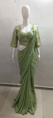 NANCY DESIGNER Solid/Plain Bollywood Georgette Saree(Light Green)