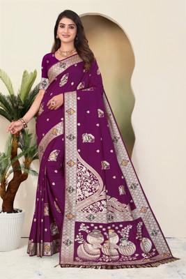 CKDESIGNER Printed, Woven Banarasi Nylon Saree(Purple)