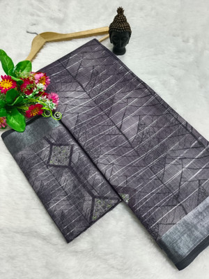 HouseOfCommon Woven Kanjivaram Linen, Cotton Linen Saree(Grey)
