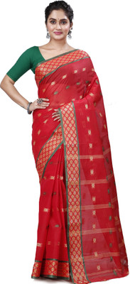 DipDiya Self Design Tant Pure Cotton Saree(Red)