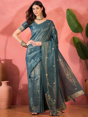 manvaa Embellished Banarasi Brocade Saree(Light Green)