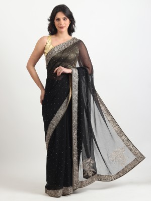 The Weavers Shop by Raavi Woven Bollywood Chiffon Saree(Black)