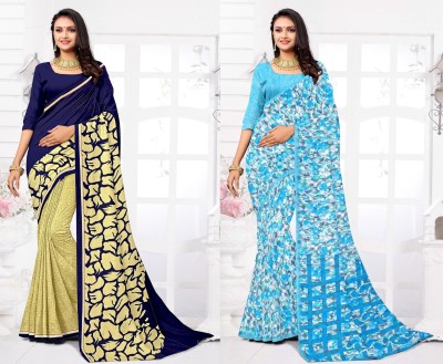 STYLEVEDA Paisley Daily Wear Georgette Saree(Pack of 2, Blue, Dark Blue)