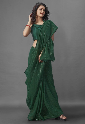 FAMOUS ZONE Embellished Bollywood Georgette Saree(Green)