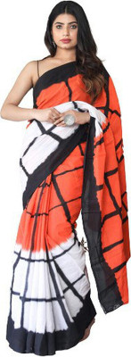 Kiaaron Blocked Printed Daily Wear Pure Cotton Saree(White)