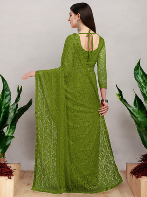 NEXA Self Design Bollywood Net Saree(Green)