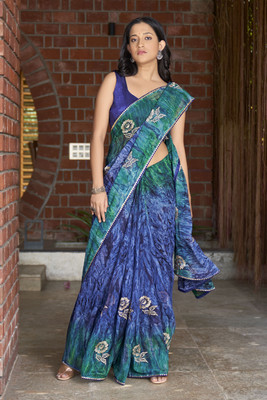SUTRAM Embroidered Bollywood Georgette Saree(Blue)