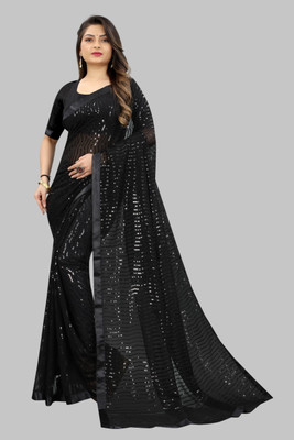 Aika Embroidered Bollywood Georgette Saree(Black)