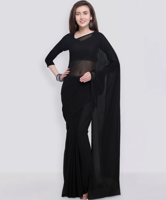 Anand Sarees Solid/Plain Bollywood Georgette Saree(Black)