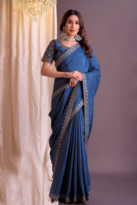 Suali Embroidered Bollywood Georgette Saree(Light Blue)