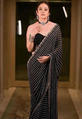 hesika Embroidered Daily Wear Net Saree(Black)