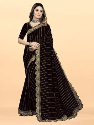 LADALI Striped Bollywood Georgette Saree(Black)