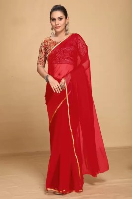 Jvfshion Printed Bollywood Chiffon Saree(Red)