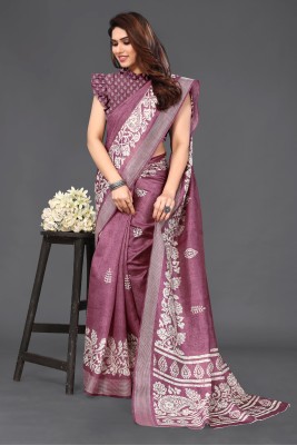 Verviza Printed, Woven Kanjivaram Cotton Blend Saree(Purple)