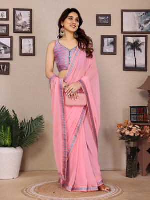 D j enterprise Solid/Plain Bollywood Georgette Saree(Pink)