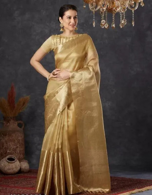 Haniya creation Woven, Solid/Plain Kanjivaram Tissue Saree(Gold)