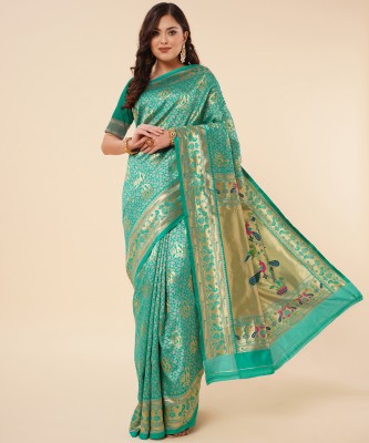 Marziyaa Geometric Print Banarasi Jacquard Saree(Green)