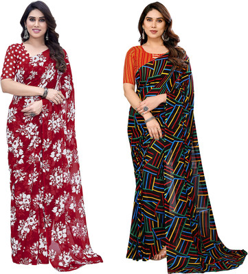 kashvi sarees Self Design, Printed Daily Wear Georgette Saree(Pack of 2, Red, Multicolor)