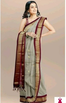 ArshiFashion Woven Bollywood Cotton Silk Saree(White)