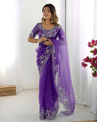 Tasrika Embroidered, Embellished Bollywood Organza Saree(Purple)