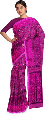 City and Country Woven Jamdani Pure Cotton Saree(Purple)