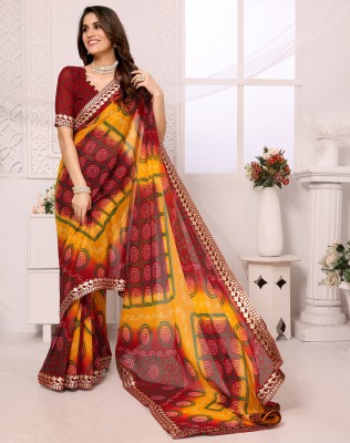 YASHIKA Printed Bollywood Georgette, Lace Saree(Maroon)