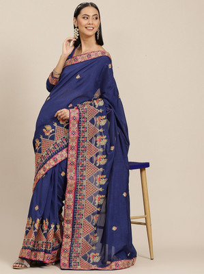 Tasrika Embroidered, Self Design Bollywood Silk Blend Saree(Blue)