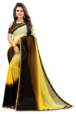 Fashion Files Color Block Bollywood Georgette, Art Silk Saree(Yellow)