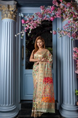 Shoponbit Self Design Banarasi Pure Silk Saree(Light Green)