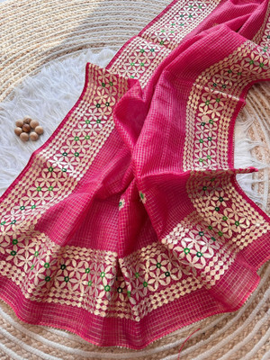 AWRIYA Embroidered Bollywood Cotton Blend Saree(Pink)