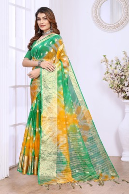 KOTHARI SKT Floral Print Bandhani Organza Saree(Green)