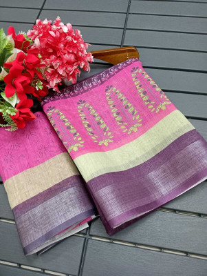 PRTRENDZ Floral Print Kanjivaram Cotton Linen, Linen Saree(Multicolor)