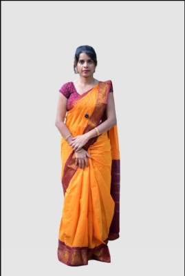 KANYAKUMARI FASHION Solid/Plain Chanderi Pure Cotton Saree(Yellow)