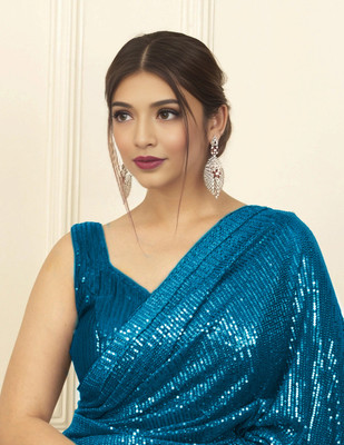 AnjaniTextiles Embroidered, Embellished Bollywood Georgette Saree(Light Blue)