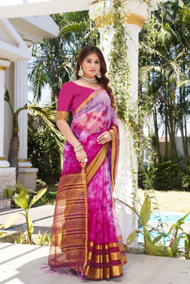 Aarunika MT Solid/Plain Bollywood Organza Saree(Magenta)