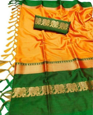 Mortal Textile Woven Handloom Cotton Silk Saree(Cream)