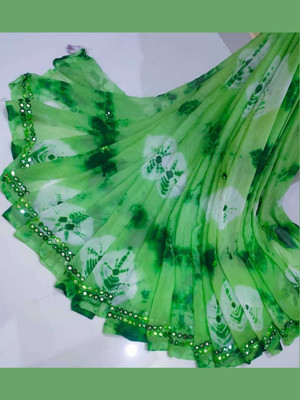 Neelkanth Ent Printed, Self Design, Graphic Print, Striped, Checkered Handloom Chiffon Saree(Green)