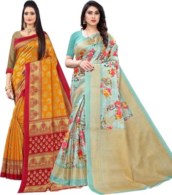 Kanooda Prints Printed Mysore Art Silk Saree(Pack of 2, Multicolor)