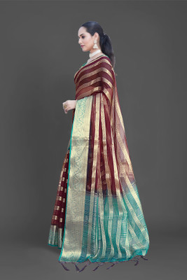 Aarunika IC Striped Bollywood Organza Saree(Multicolor)