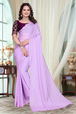 CLICKTHEMALL Solid/Plain Bollywood Georgette Saree(Purple)