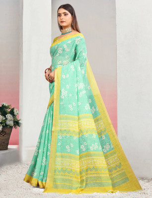 ASHTA Printed Kanjivaram Pure Cotton, Cotton Linen Saree(Light Green)