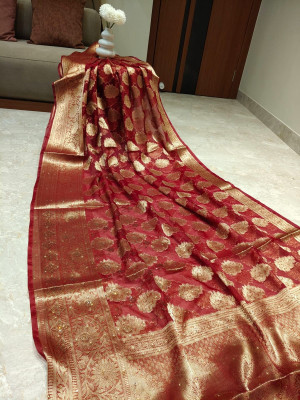 AlroshFabrics Woven Banarasi Organza Saree(Maroon)