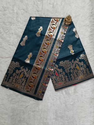 Femili Creation Woven, Temple Border Banarasi Art Silk Saree(Blue)