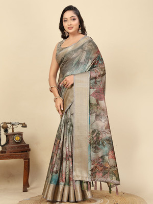 HouseOfCommon Printed Assam Silk Art Silk Saree(Multicolor)