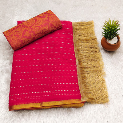 Parmila Fashion Embellished Daily Wear Chiffon Saree(Pink)