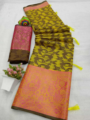 VAKHARIYAFAB Woven Patola Cotton Silk, Pure Silk Saree(Light Green)