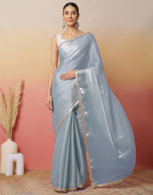 Satrani Dyed, Embellished Bollywood Jimmy choo, Chiffon Saree(Grey)