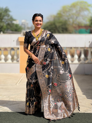 VIVAI CREATION Woven Bollywood Silk Blend Saree(Black)