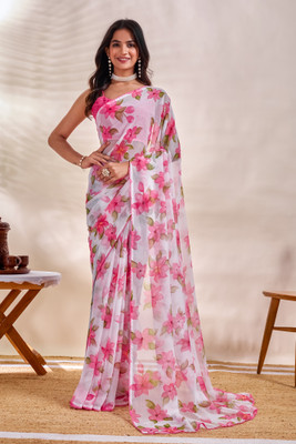 MANVIKA FASHION Floral Print Daily Wear Chiffon Saree(Pink)