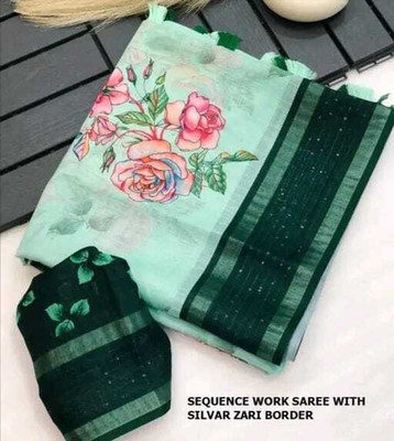 Bhagwati Creation Self Design Bollywood Cotton Linen Saree(Green)